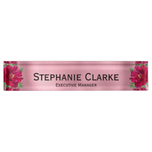 Porte-nom Pour Bureau Élégant Directeur exécutif de Fleur Rouge Rose