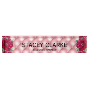 Porte-nom Pour Bureau Élégant Directeur exécutif de Fleur Rouge Rose