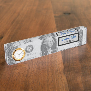Porte-nom Pour Bureau Élégant Dollar Professionnel Un Argent Front