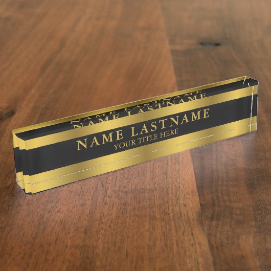 Porte-nom Pour Bureau Élégant Faux Gold Classic Nom Titre Noir (Taille)
