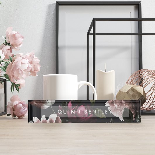 Porte-nom Pour Bureau Élégant floral foncé