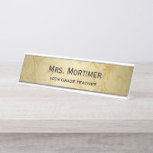 Porte-nom Pour Bureau Élégant Gold Damask Professionnel (Devant)