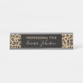 Porte-nom Pour Bureau Elegant Gold Glitter Black Leopard (Devant)