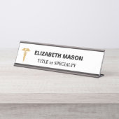 Porte-nom Pour Bureau Elégant Golden Caduceus sur blanc (Devant)