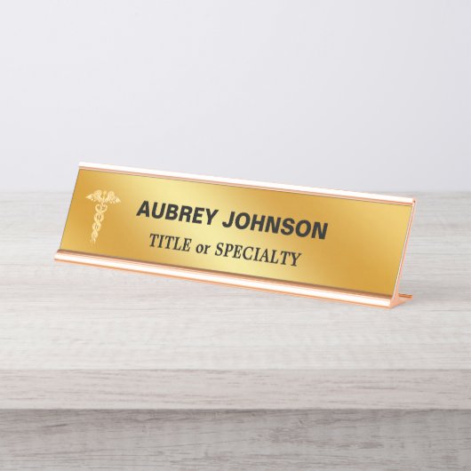 Porte-nom Pour Bureau Elégant Golden Caduceus sur Golden Gradient (Devant)