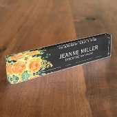 Porte-nom Pour Bureau Elégant Jaune Orange Rose Flowers Manager Noir (Taille)