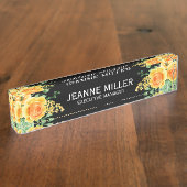 Porte-nom Pour Bureau Elégant Jaune Orange Rose Flowers Manager Noir (Taille)