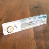 Porte-nom Pour Bureau Élégant logo de script personnalisé Blue Green Bea (Taille)