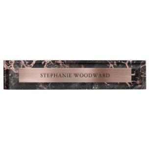 Porte-nom Pour Bureau Élégant marbre noir moderne brossé Rose or huile