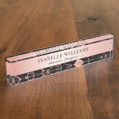 Porte-nom Pour Bureau Élégant Marbre Rose Et Noir (Taille)