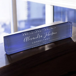 Porte-nom Pour Bureau Élégant Marine Blue Metallic Professionnel