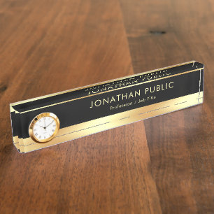 Porte-nom Pour Bureau Élégant Modèle Moderne Avec Horloge Glamour