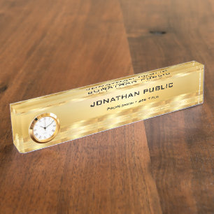 Porte-nom Pour Bureau Élégant Modèle moderne Faux Gold avec horloge