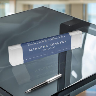 Porte-nom Pour Bureau Élégant Monogramme Argent Marine bleu acrylique