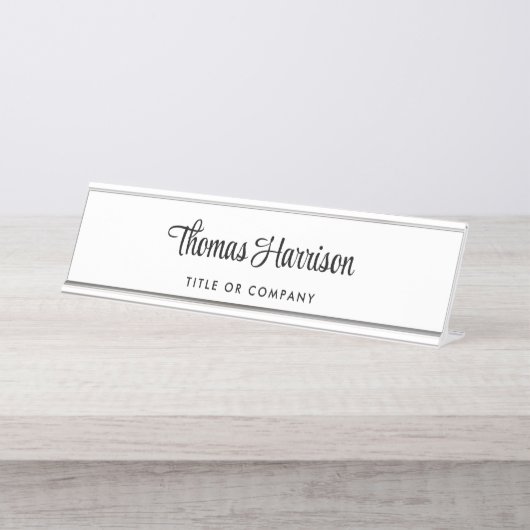 Porte-nom Pour Bureau Élégant Monogramme de script professionnel (Devant)