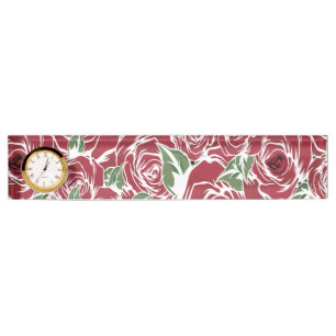 Porte-nom Pour Bureau Elégant Motif Rose Vintage - Rouge & Vert Floral