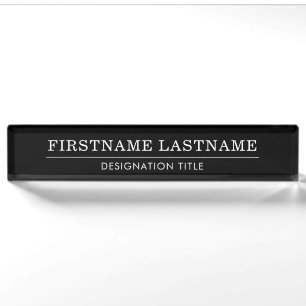 Porte-nom Pour Bureau Élégant Noir Blanc avec Nom Titre Simple Ligne