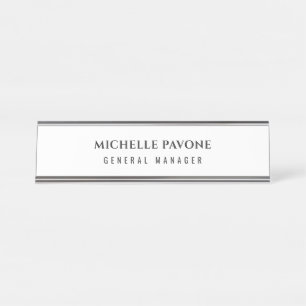Porte-nom Pour Bureau Élégant Noir & Blanc Simple Plain Professionnel