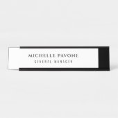 Porte-nom Pour Bureau Élégant Noir & Blanc Simple Plain Professionnel (Devant)