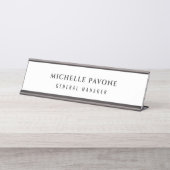 Porte-nom Pour Bureau Élégant Noir & Blanc Simple Plain Professionnel (Devant)