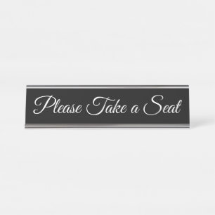 Porte-nom Pour Bureau Elégant noir et blanc "S'il vous plaît prendre u