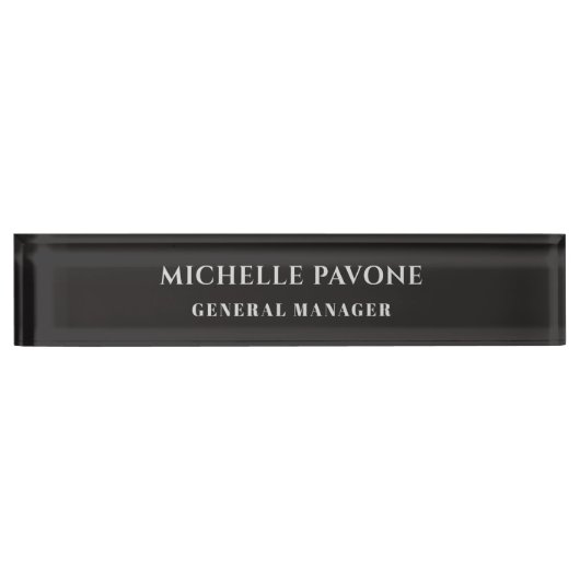 Porte-nom Pour Bureau Élégant Noir & Gris Simple Plain Professionnel (Devant)