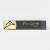 Porte-nom Pour Bureau Élégant Noir & Or (Devant)