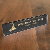 Porte-nom Pour Bureau Élégant Noir & Or Notaire Public (Taille)