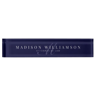 Porte-nom Pour Bureau Élégant Nom exécutif minimal et monogramme Navy