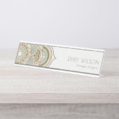 Porte-nom Pour Bureau Elégant Ornate Gold Foil Turquoise Turquoise Manda (Devant)