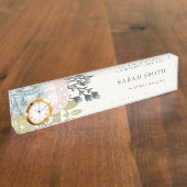 Porte-nom Pour Bureau Élégant Pastel Boho Blush Blue Green Leafy Floral (Taille)