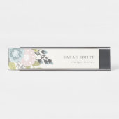 Porte-nom Pour Bureau Élégant Pastel Boho Blush Blue Green Leafy Floral (Devant)