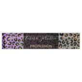 Porte-nom Pour Bureau Elegant Pink Blue Gold Glitter Black Leopard (Devant)