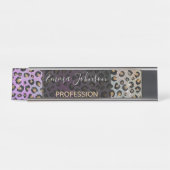 Porte-nom Pour Bureau Elegant Pink Blue Gold Glitter Black Leopard (Devant)
