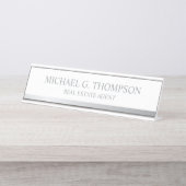 Porte-nom Pour Bureau Élégant professionnel blanc et argent (Devant)