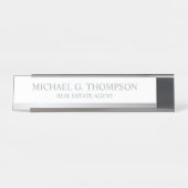 Porte-nom Pour Bureau Élégant professionnel blanc et argent (Devant)