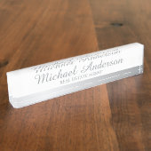 Porte-nom Pour Bureau Élégant professionnel blanc et argent (Taille)