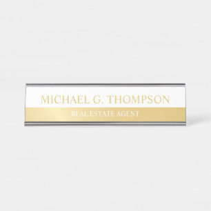Porte-nom Pour Bureau Élégant professionnel blanc et or
