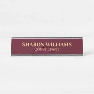Porte-nom Pour Bureau Élégant professionnel Bourgogne Rouge & Or Minimal