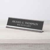 Porte-nom Pour Bureau Élégant professionnel noir et argent (Devant)