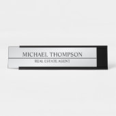 Porte-nom Pour Bureau Élégant professionnel noir et argent (Devant)