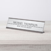 Porte-nom Pour Bureau Élégant professionnel noir et argent (Devant)