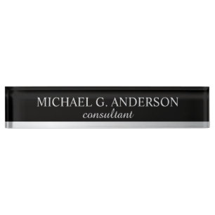 Porte-nom Pour Bureau Élégant professionnel noir et argent