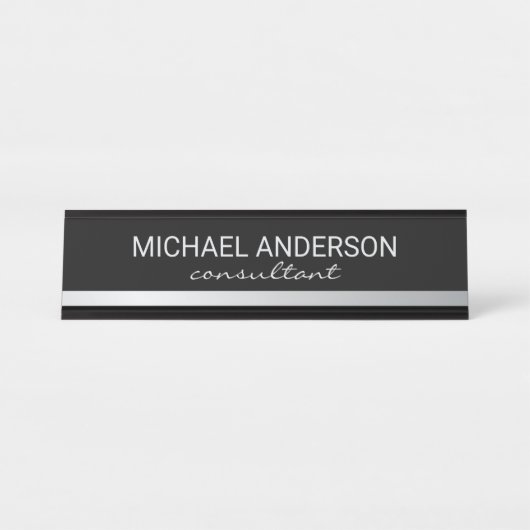 Porte-nom Pour Bureau Élégant professionnel noir et argent (Devant)