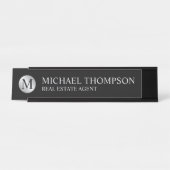 Porte-nom Pour Bureau Élégant professionnel noir et argent (Devant)