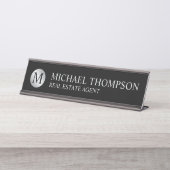 Porte-nom Pour Bureau Élégant professionnel noir et argent (Devant)