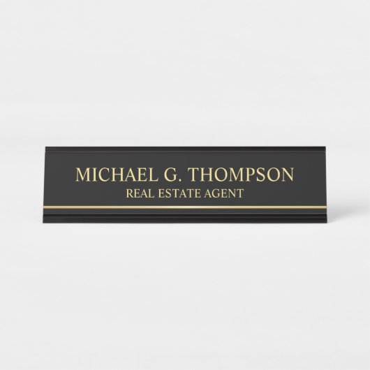 Porte-nom Pour Bureau Élégant professionnel noir et or (Devant)
