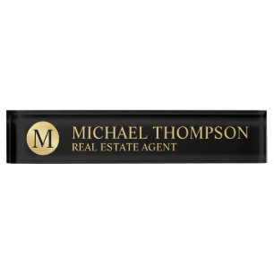 Porte-nom Pour Bureau Élégant professionnel noir et or
