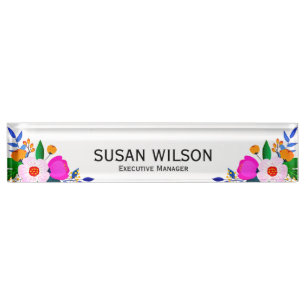 Porte-nom Pour Bureau Élégant rose blanc jaune Fleur Directeur exécutif