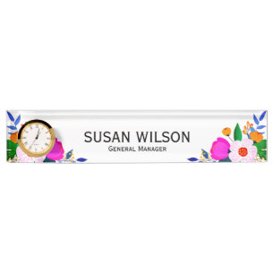 Porte-nom Pour Bureau Élégant Rose Blanc Jaune Fleur Directeur Général